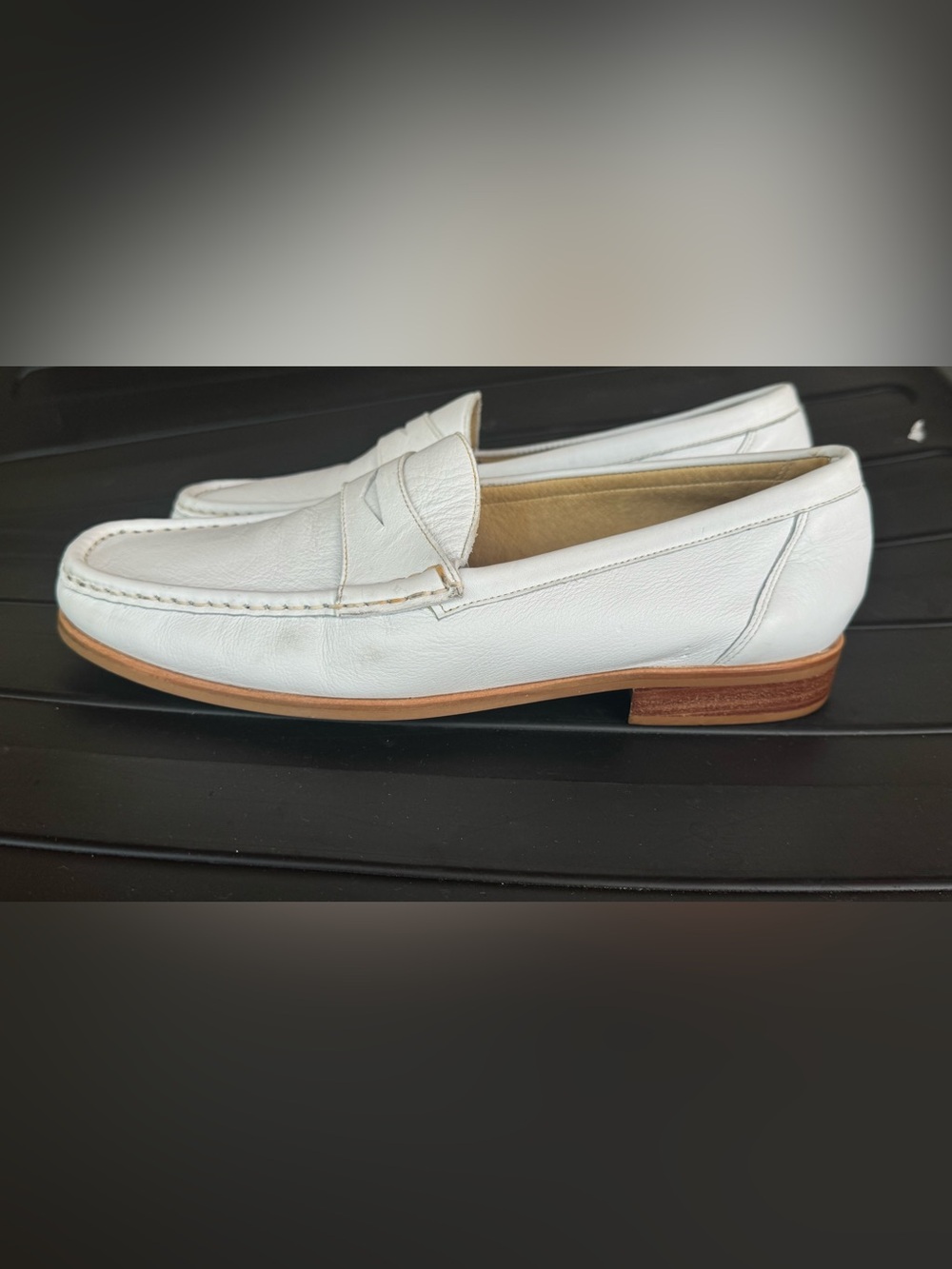 Women Nine West Cream Leather Penny Loafers with Tan Sole